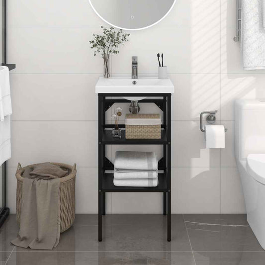 Modern Black Iron Bathroom Vanity Unit – Freestanding Storage Console Frame