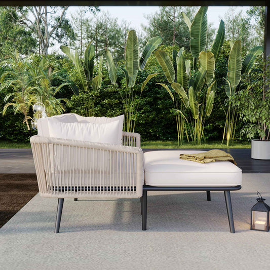 Beige Outdoor Garden Sofa – Patio Lounge Furniture with Removable Washable Cushions