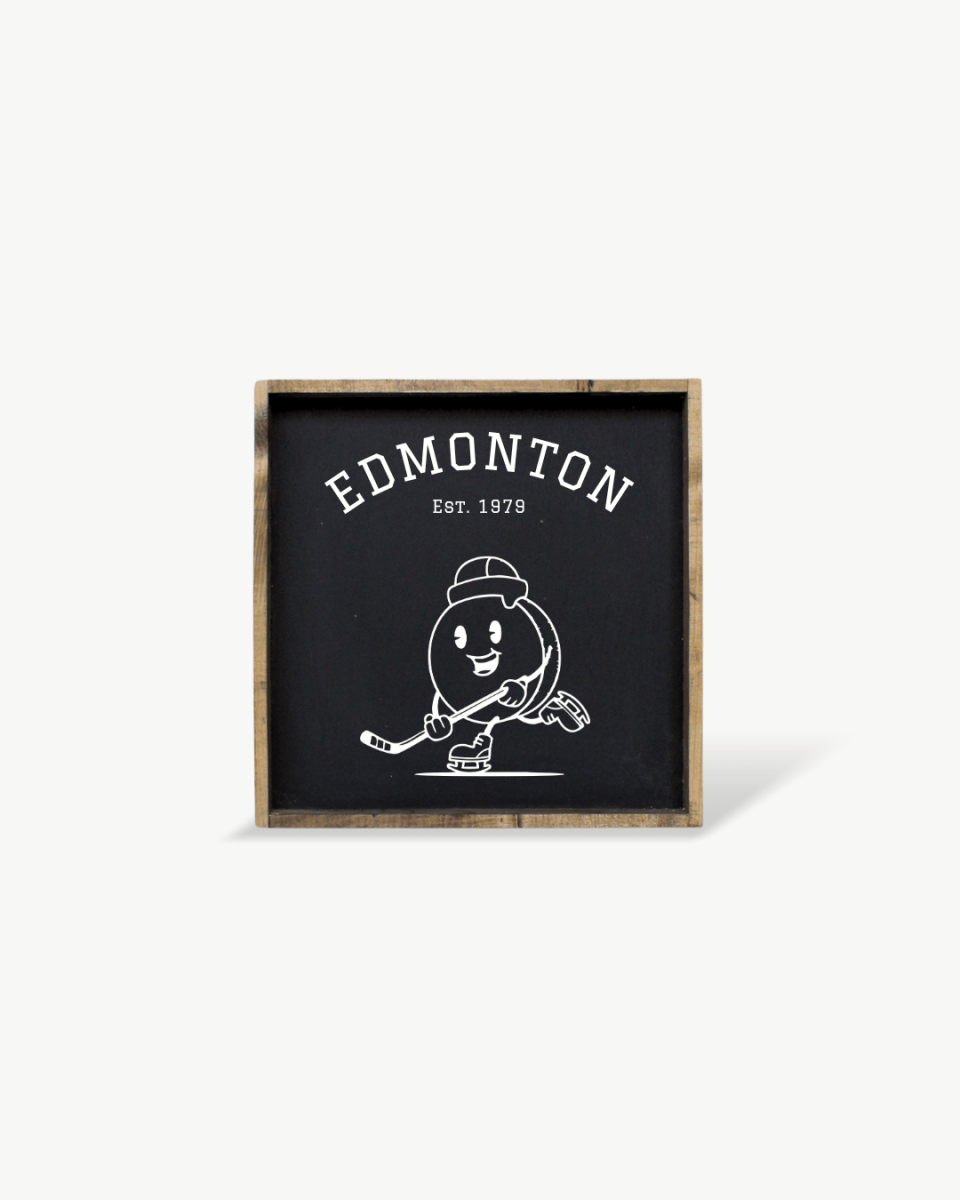 Edmonton Hockey Puck Holzschild – Eishockey-inspirierte Wandkunst