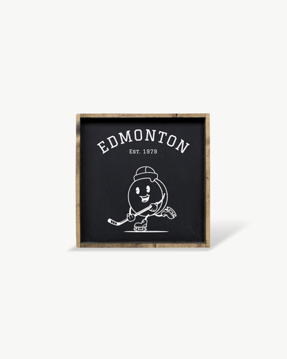 Edmonton Hockey Puck Holzschild – Eishockey-inspirierte Wandkunst