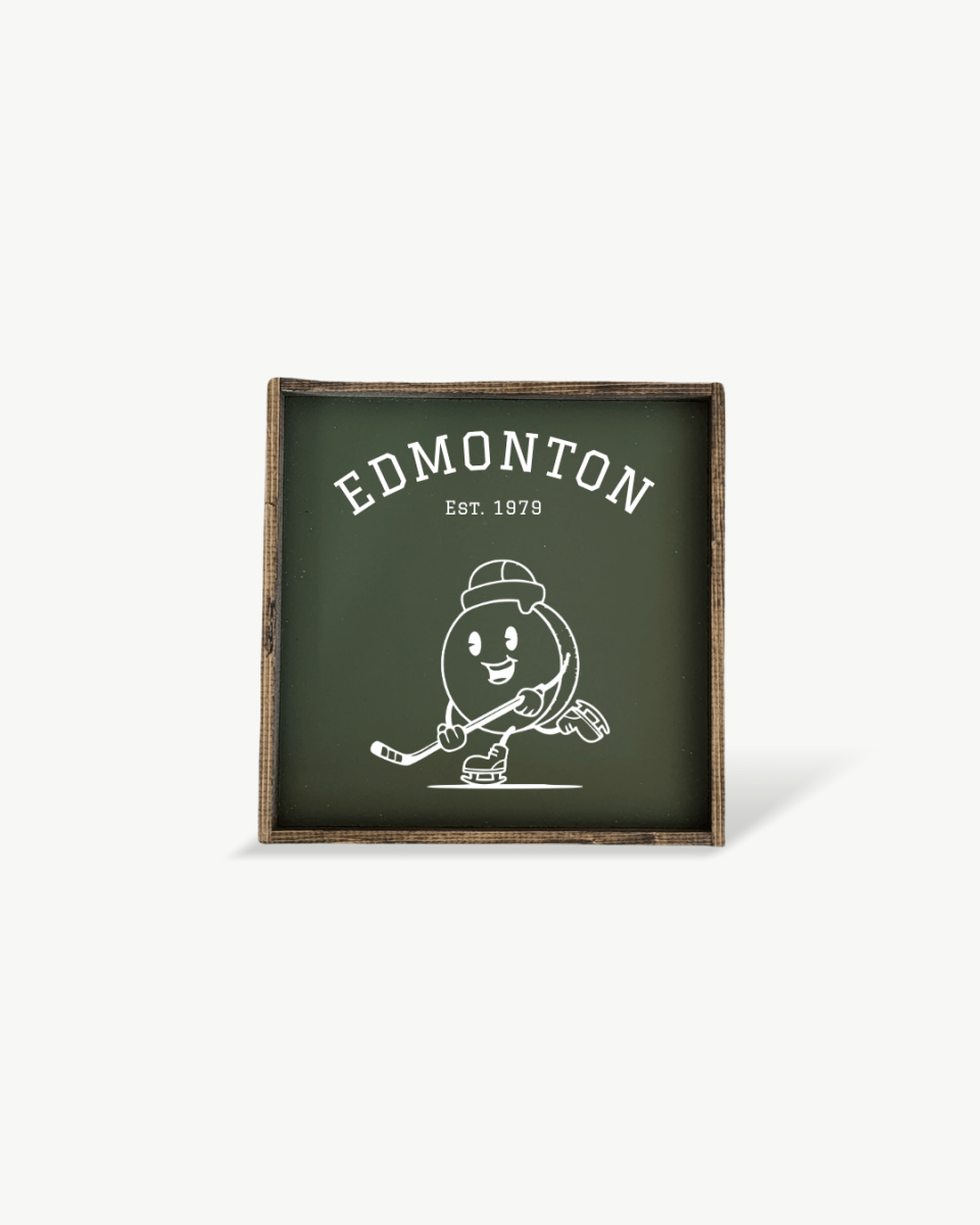 Edmonton Hockey Puck Holzschild – Eishockey-inspirierte Wandkunst