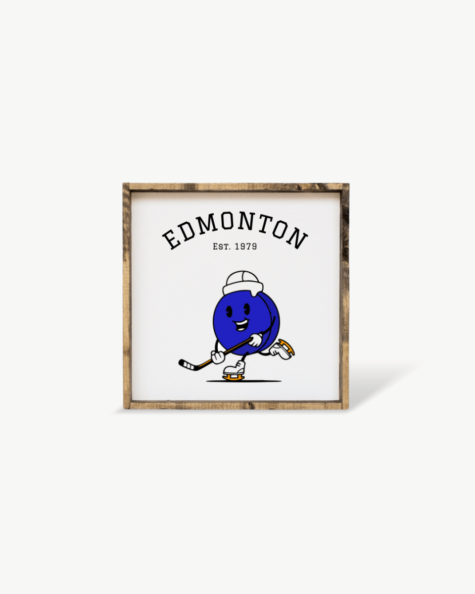 Edmonton Hockey Puck Holzschild – Eishockey-inspirierte Wandkunst
