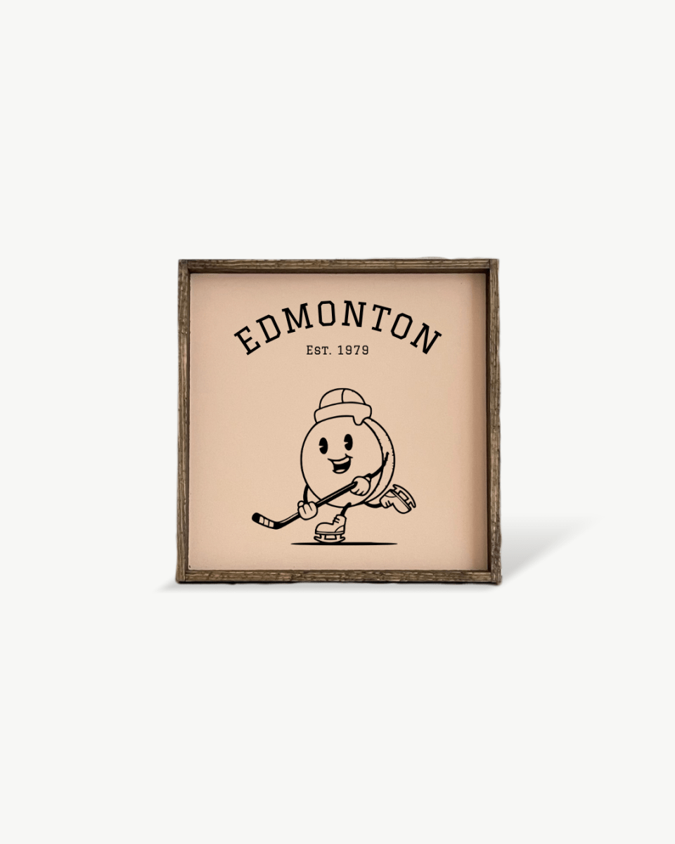 Edmonton Hockey Puck Holzschild – Eishockey-inspirierte Wandkunst