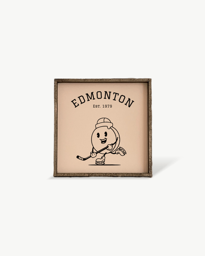 Edmonton Hockey Puck Holzschild – Eishockey-inspirierte Wandkunst