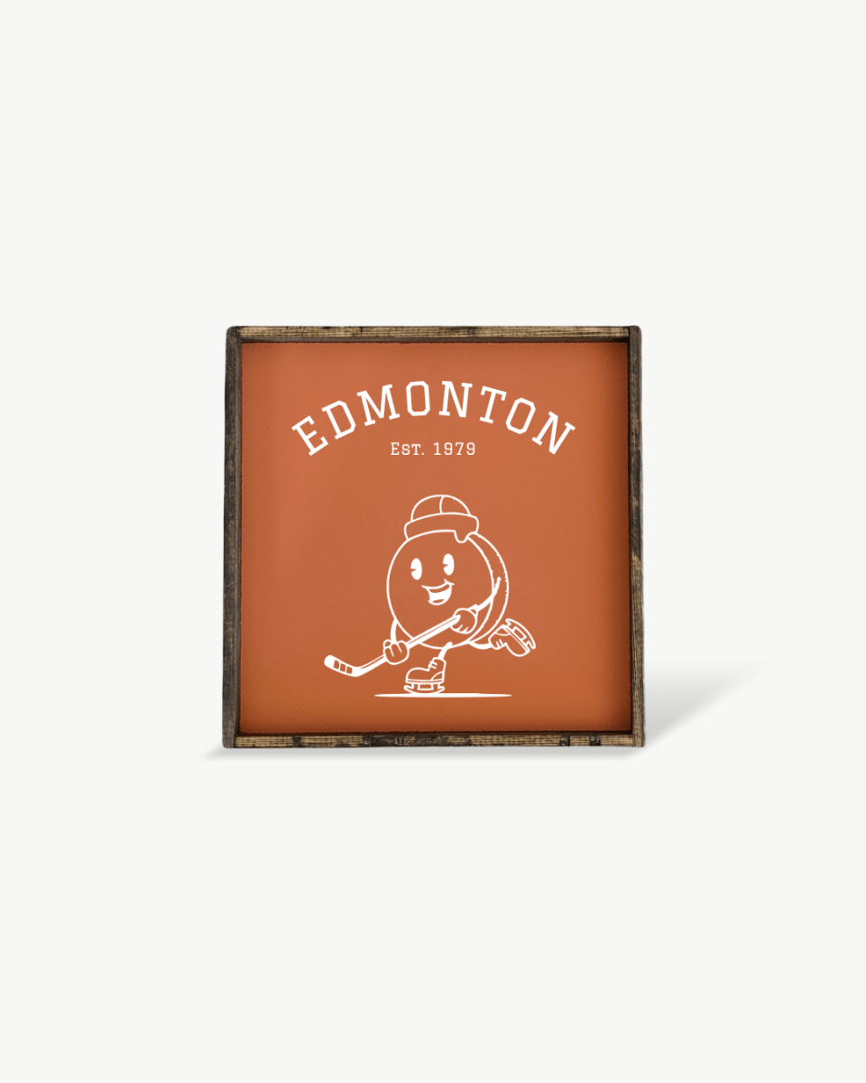 Edmonton Hockey Puck Holzschild – Eishockey-inspirierte Wandkunst