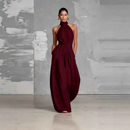 Fashionable And Elegant Belted Pleated Jumpsuit With A Cinched Waist