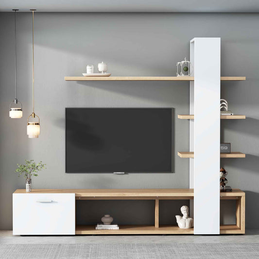 Modern TV Cabinet Set – Wall Mounted Living Room Furniture with Shelves for TVs Up to 60 Inches