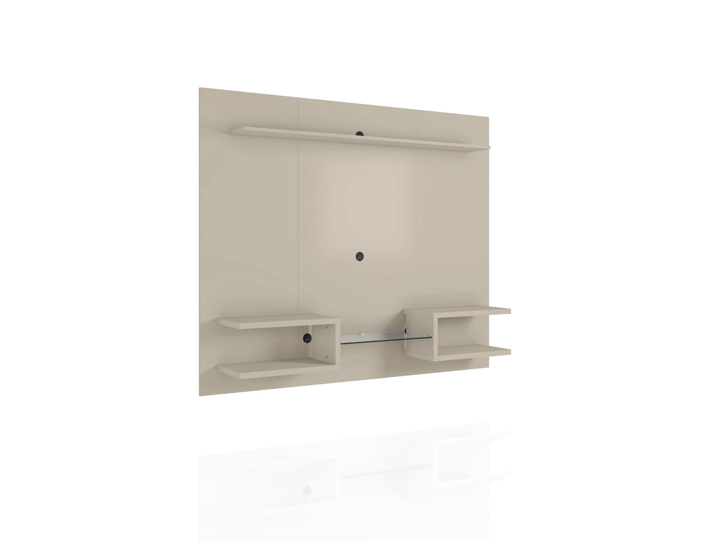 Augusta Modernes schwebendes Entertainment-Center mit Regalen – Beige/Creme Hochglanz