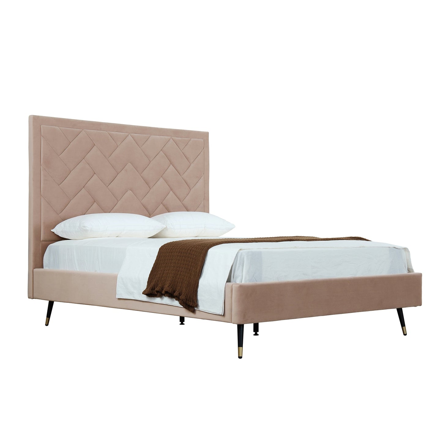 Polsterbett Gallagher Samt Queen-Size - Nude Beige