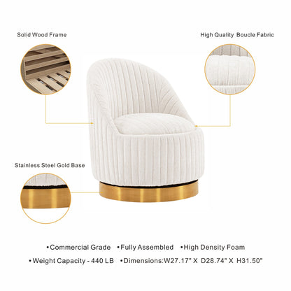 Chenille Akzentstuhl Pumpkin Swivel - Creme/Gold