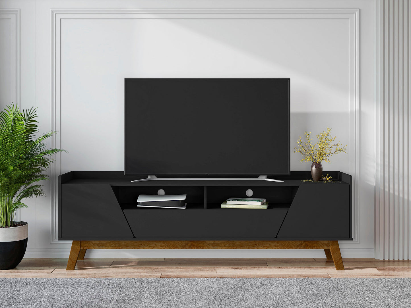 Malmo Modernes TV-Möbel mit 2 Schubladen, 180 cm – Schwarz/Braun