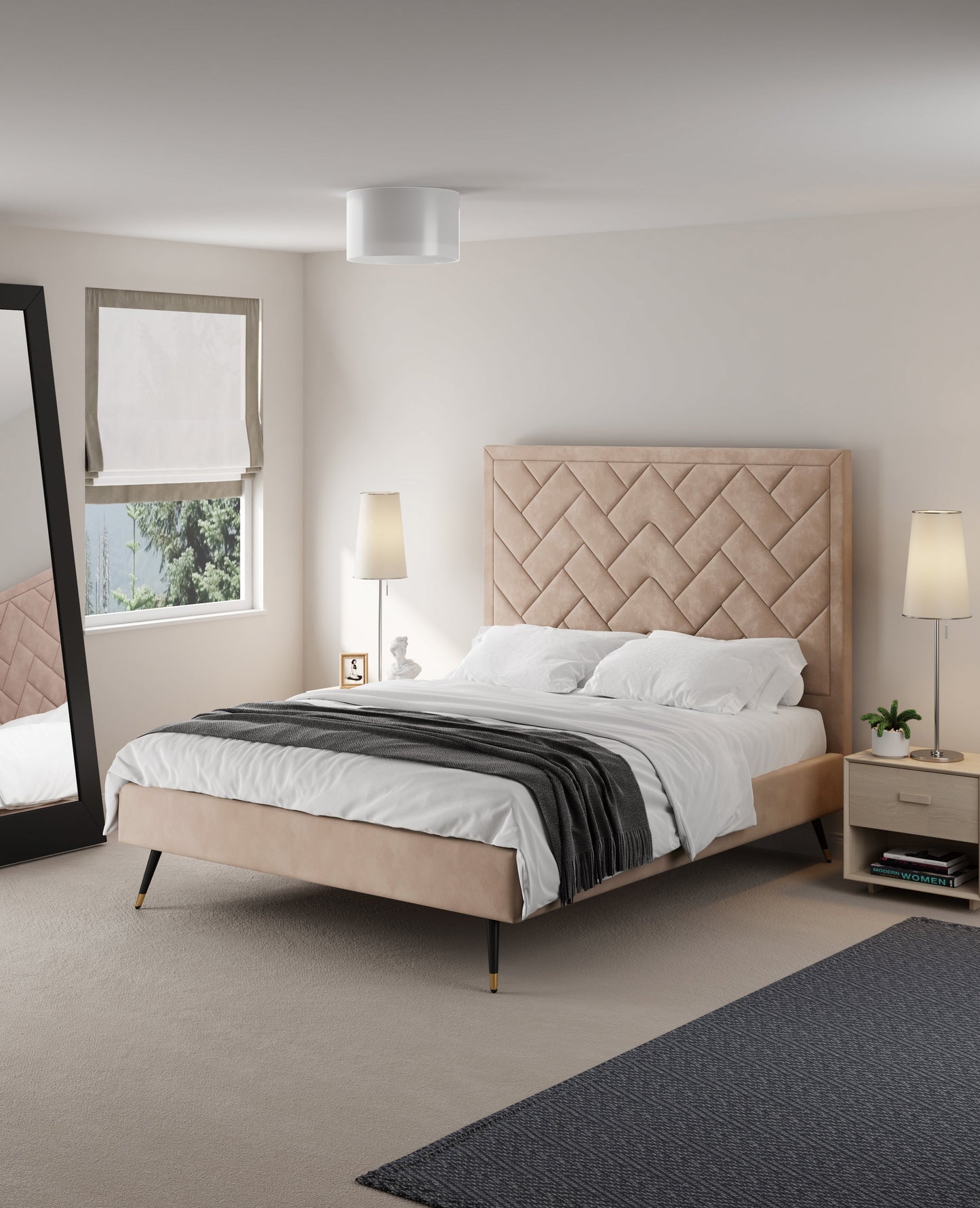 Polsterbett Gallagher Samt Queen-Size - Nude Beige