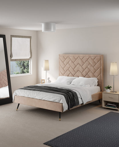 Polsterbett Gallagher Samt Queen-Size - Nude Beige
