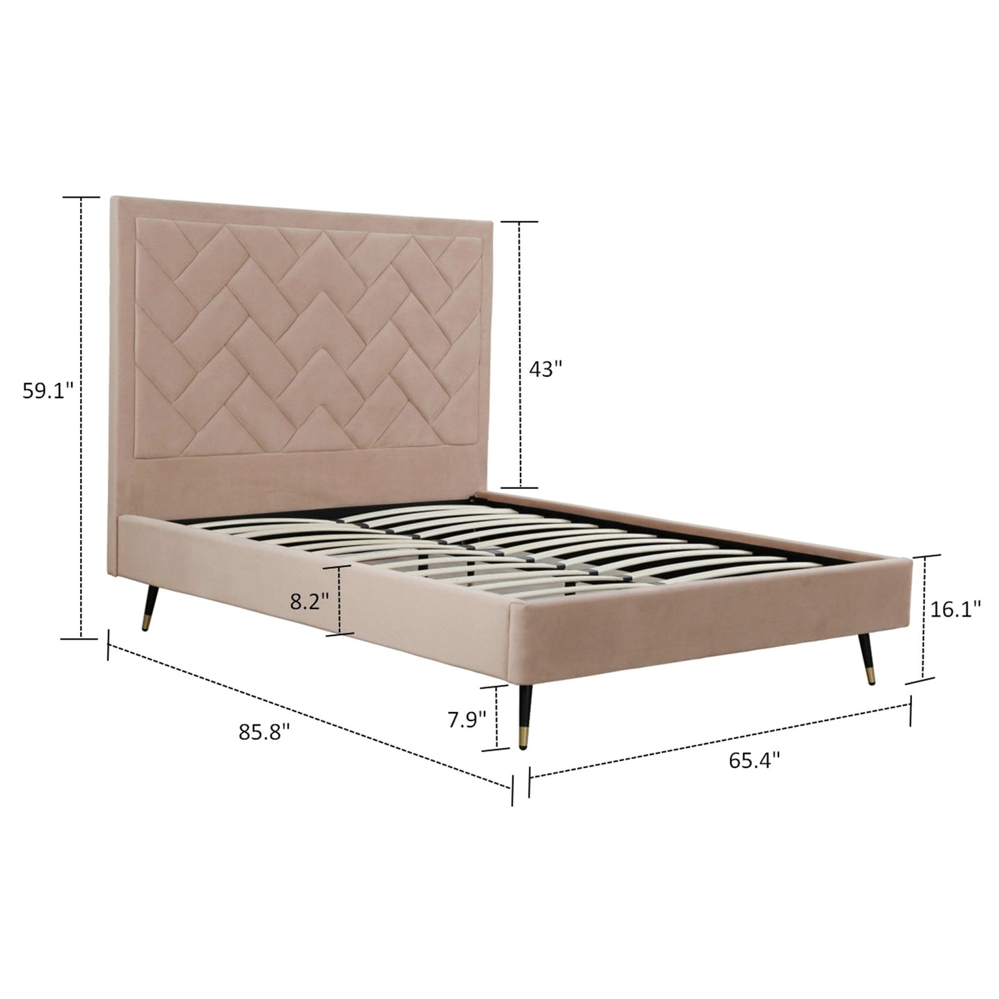 Polsterbett Gallagher Samt Queen-Size - Nude Beige