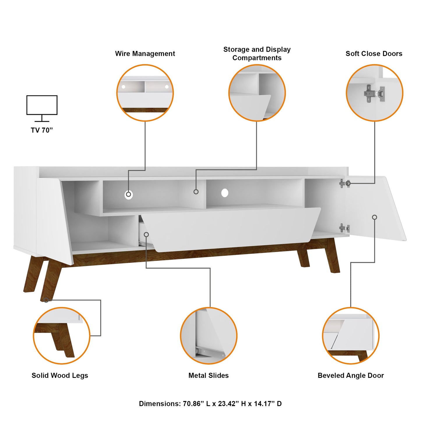 Malmo Modern TV-Schrank 180 cm mit 2 Schubladen - Weiß/Braun
