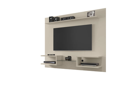 Augusta Modernes schwebendes Entertainment-Center mit Regalen – Beige/Creme Hochglanz