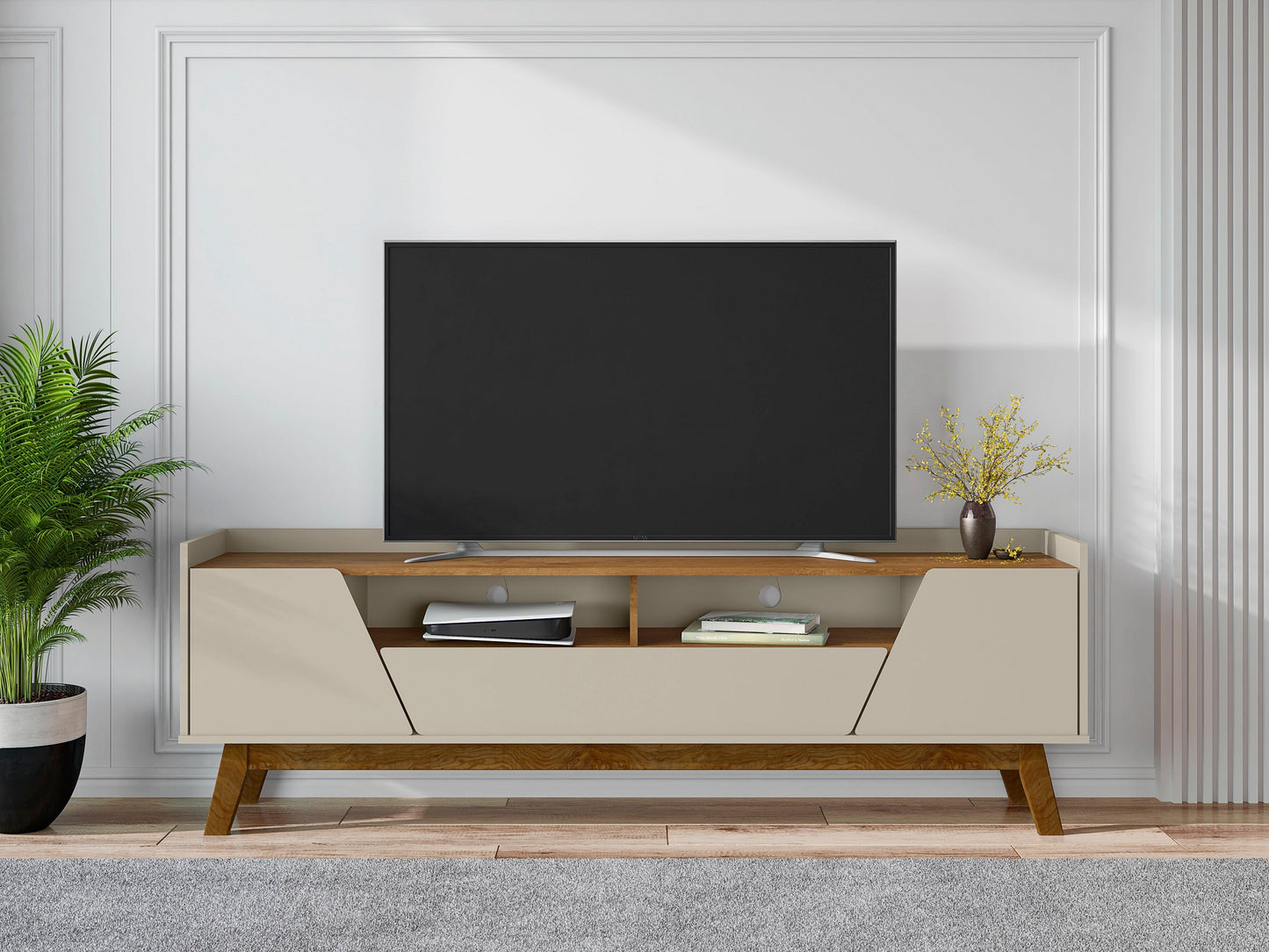 Malmo Modernes TV-Möbel mit 2 Schubladen, 180 cm – Beige/Braun