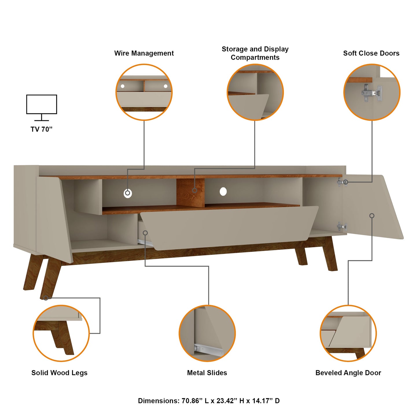 Malmo Modernes TV-Möbel mit 2 Schubladen, 180 cm – Beige/Braun