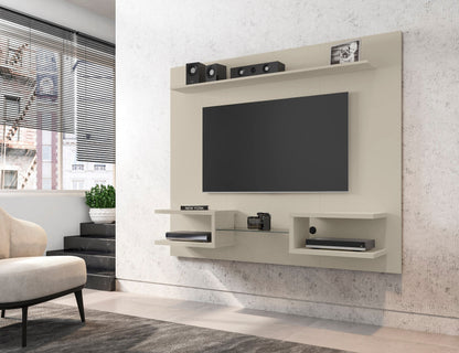 Augusta Modernes schwebendes Entertainment-Center mit Regalen – Beige/Creme Hochglanz