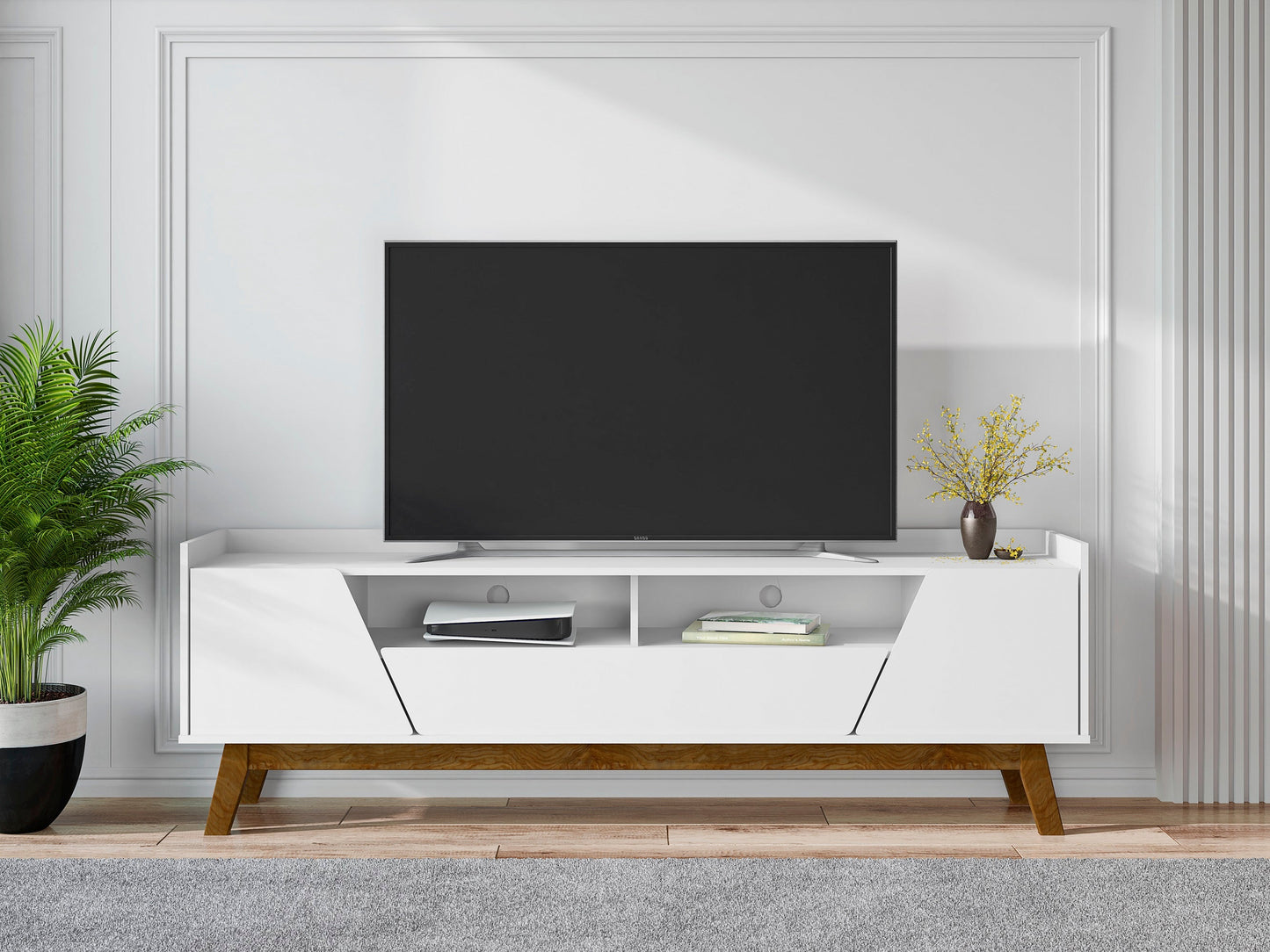 Malmo Modern TV-Schrank 180 cm mit 2 Schubladen - Weiß/Braun