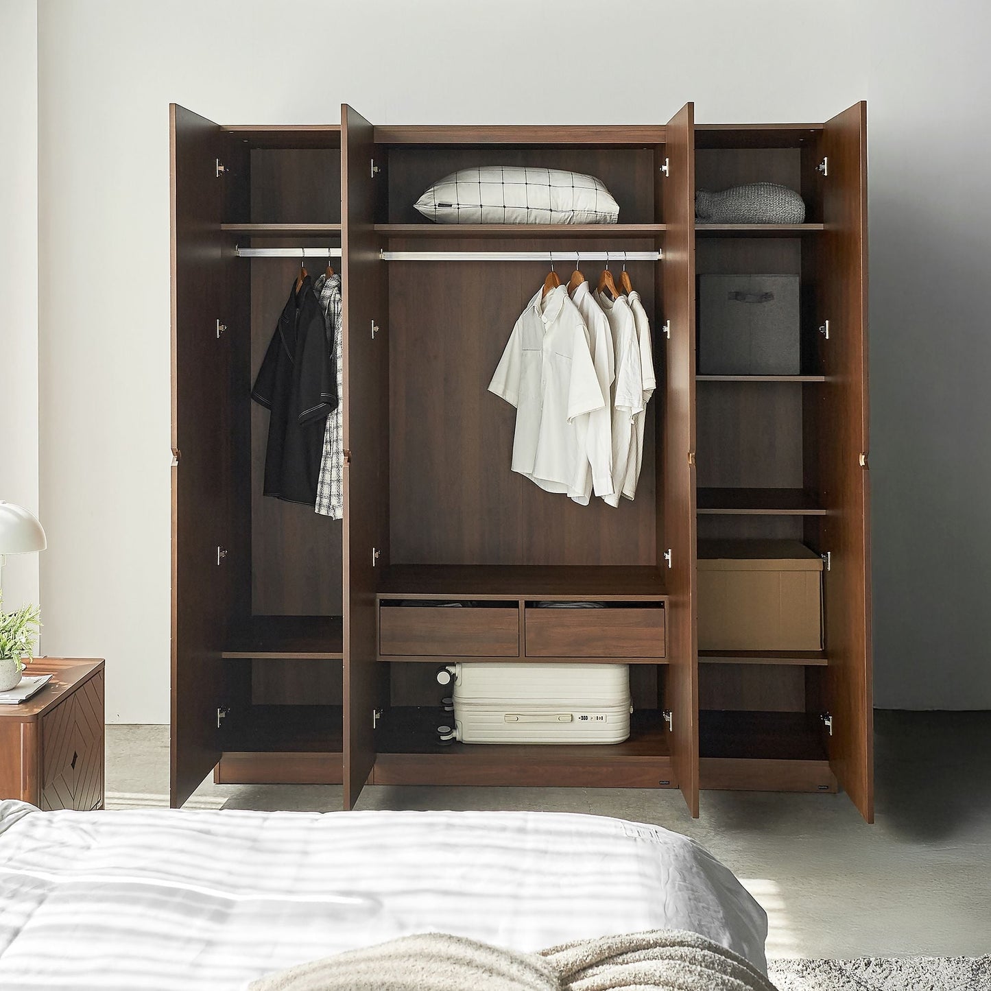 Hobro 301 Four-Door Acacia Veneer Wood Wardrobe