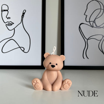 Teddybär Kerze | Dekorative Säulenkerze aus Sojawachs, Kinderzimmer-Deko