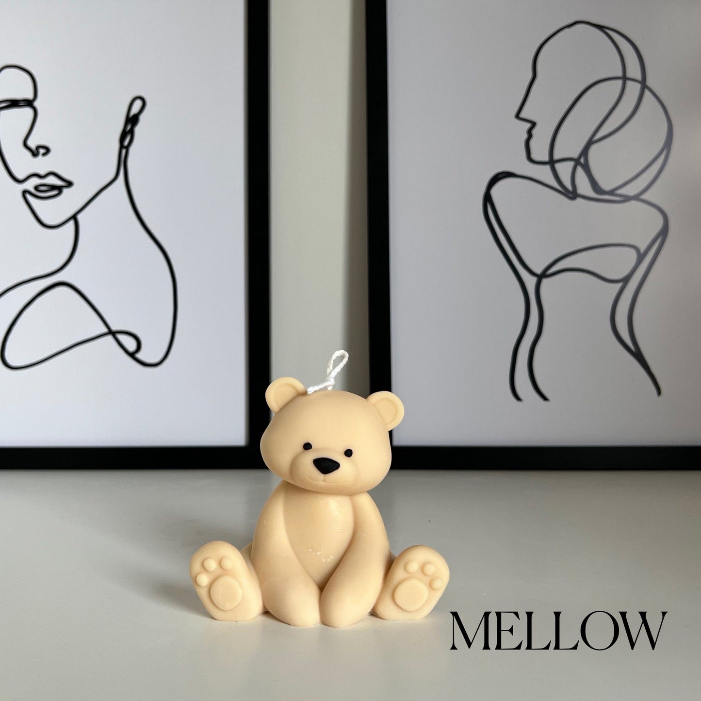 Teddybär Kerze | Dekorative Säulenkerze aus Sojawachs, Kinderzimmer-Deko