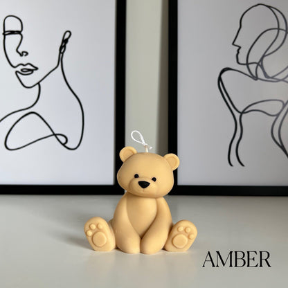 Teddybär Kerze | Dekorative Säulenkerze aus Sojawachs, Kinderzimmer-Deko