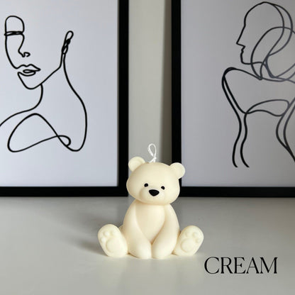 Teddybär Kerze | Dekorative Säulenkerze aus Sojawachs, Kinderzimmer-Deko