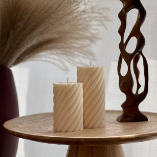 Spiralgeripptes Stumpenkerzen-Set