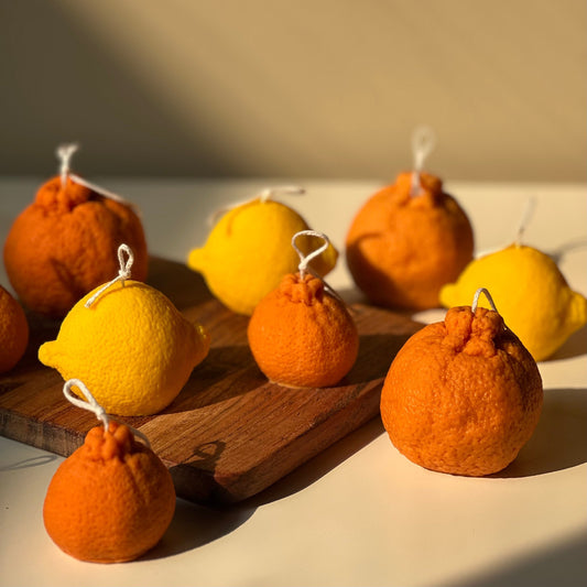 Orangenförmiges Kerzen-Set: Sojawachs, vegan, minimalistische Deko
