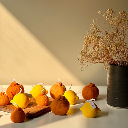 Orangenförmiges Kerzen-Set: Sojawachs, vegan, minimalistische Deko
