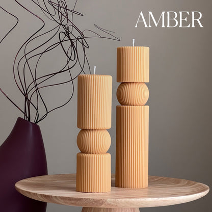 Kerzenset „Roman Ribbed“ aus Sojawachs | Hohe Stumpenkerze, Wohnaccessoire
