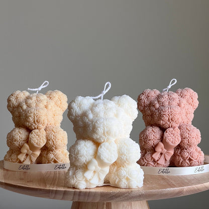 Teddybär Sojawachs-Kerze: Skulpturale Blumenstrauß-Kerze