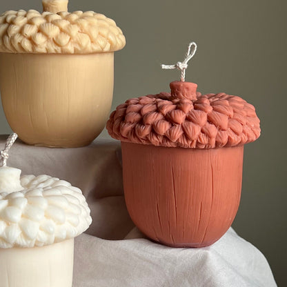 Große Herbst-Eichel-Sojawachskerze | Skulpturale Herbstdekoration