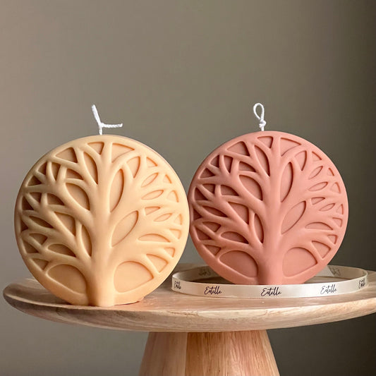 Handgemachte Runde Baum-Medallion-Kerze | Dekorative Stumpenkerze