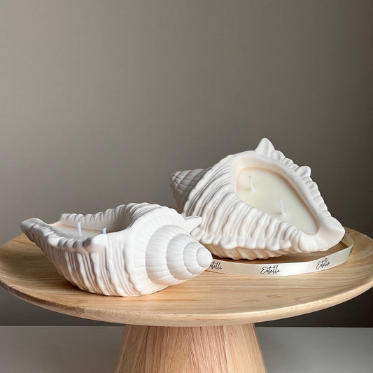Muschel Sojawachskerze | Jesmonite Gefäß, Handgemacht