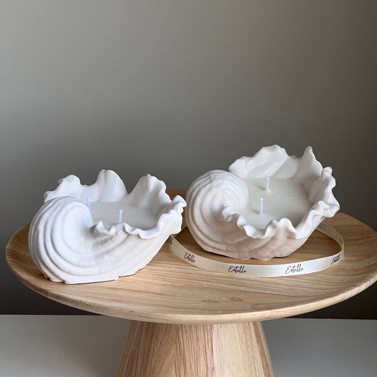 Muschelsojawachskerze | Jesmonite-Gefäß, handgemacht