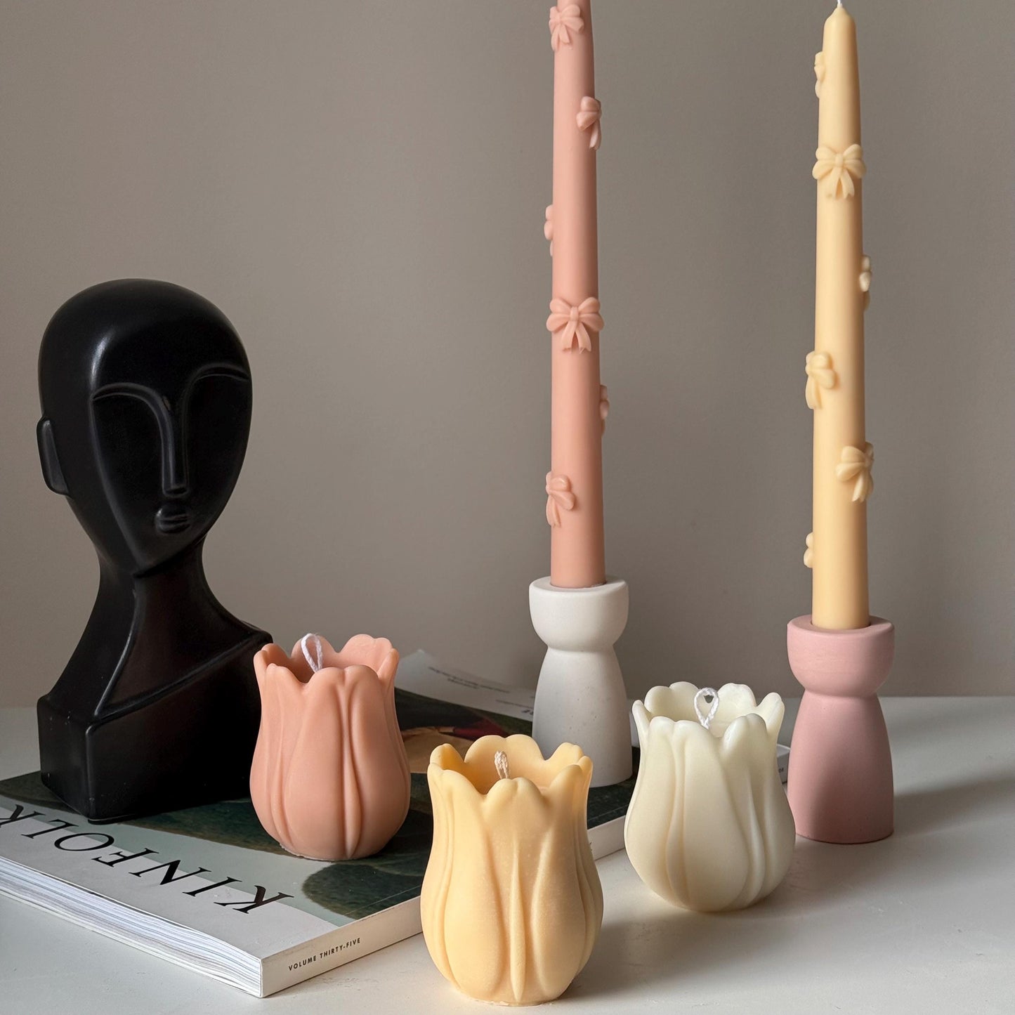 Handgegossene Tulpen-Sojawachskerze | Skulpturale Wohndekoration