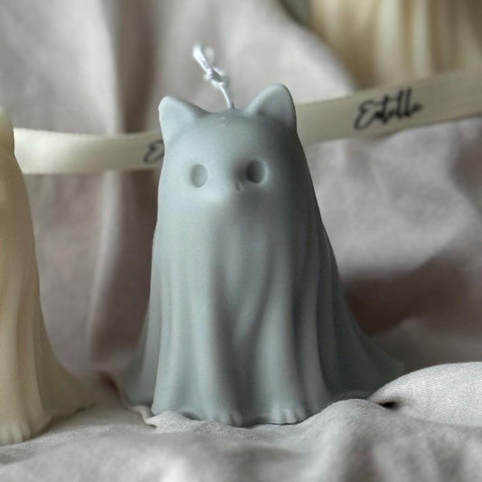 Halloween Katzen- & Hundegeister-Kerzen-Duo: Handgegossene skulpturale Sojawachs-Kerzen