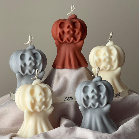 Handgemachte Spooky Kürbis-Geist-Kerze: Halloween Sojawachs Deko