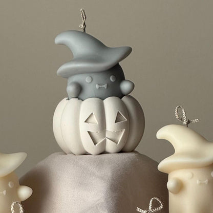 Halloween Gespenster Kerze in Jesmonite Kürbis: Handgegossene Sojawachs Skulpturkerzen