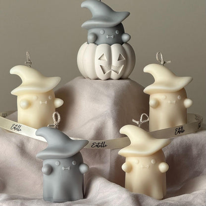 Halloween Gespenster Kerze in Jesmonite Kürbis: Handgegossene Sojawachs Skulpturkerzen