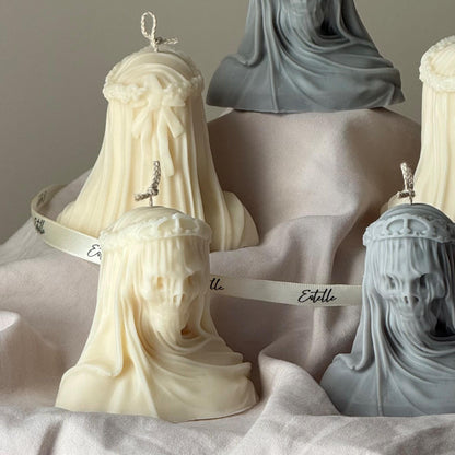 Handgefertigte Halloween „Vailed Lady Skull“-Kerze: Gruselige Sojawachs-Heimdekoration