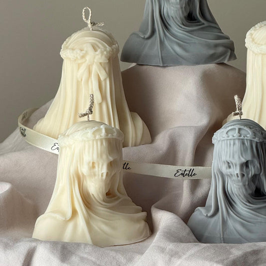 Handgefertigte Halloween „Vailed Lady Skull“-Kerze: Gruselige Sojawachs-Heimdekoration