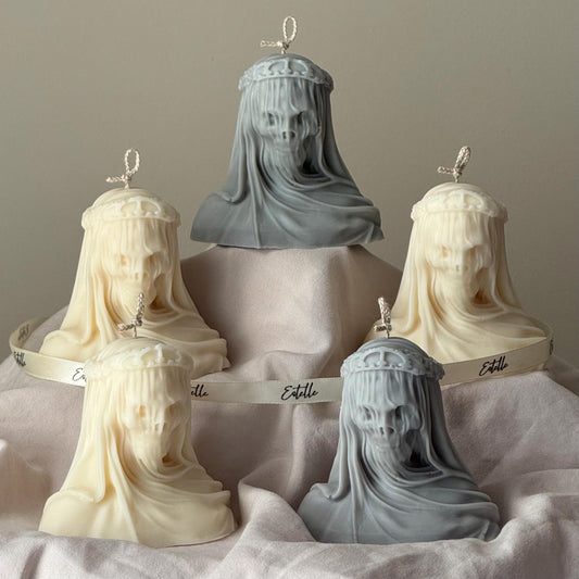 Handgefertigte Halloween „Vailed Lady Skull“-Kerze: Gruselige Sojawachs-Heimdekoration