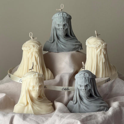 Handgefertigte Halloween „Vailed Lady Skull“-Kerze: Gruselige Sojawachs-Heimdekoration