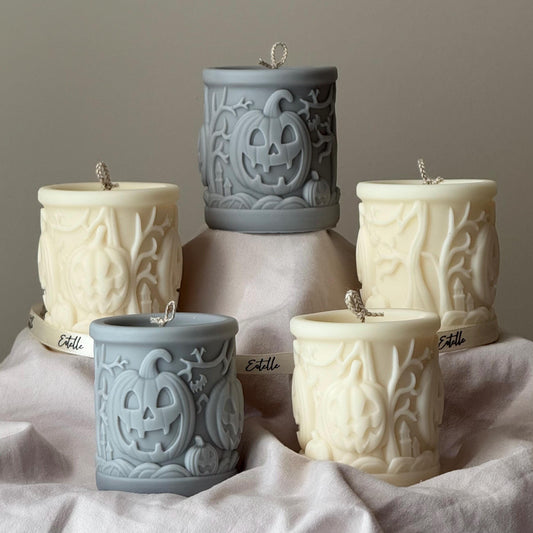 Gruseliger Kürbis-Säulenkerze: Halloween-Design-Kerze, Herbstdeko, Wohnakzent