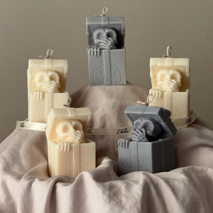 Schädel in Geschenkbox-Kerze | Halloween Sojawachs Skulptur Dekoration