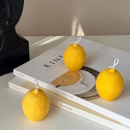 Zitronenförmige Sojawachskerze: Vegane, minimalistische Deko